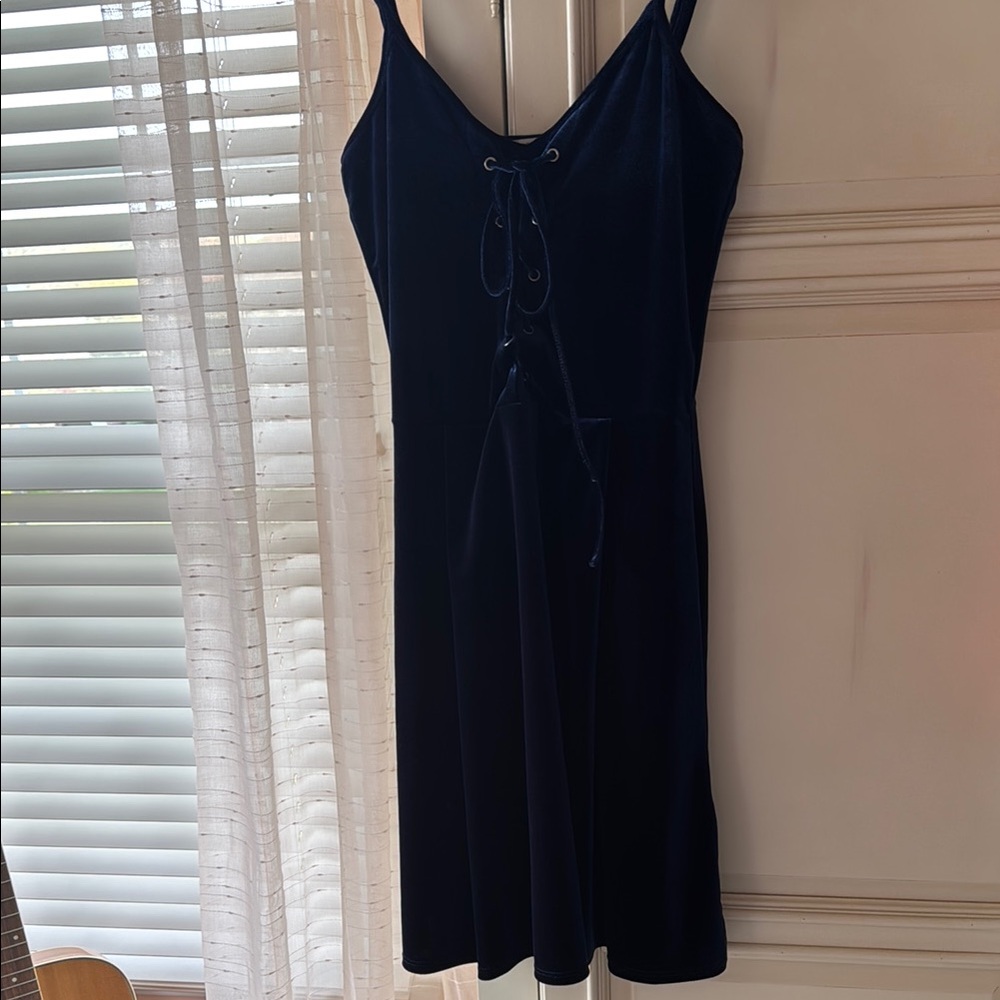Elegant Navy Blue Velvet Dress-Juniors